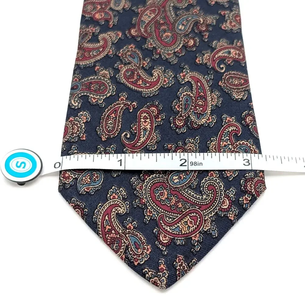 Vintage 90s Lands' End Direct Merchants Silk Tie Navy Paisley Preppy Old Money
